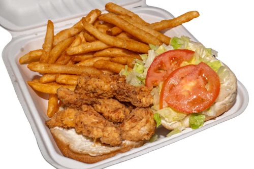 take out chicken burger plate